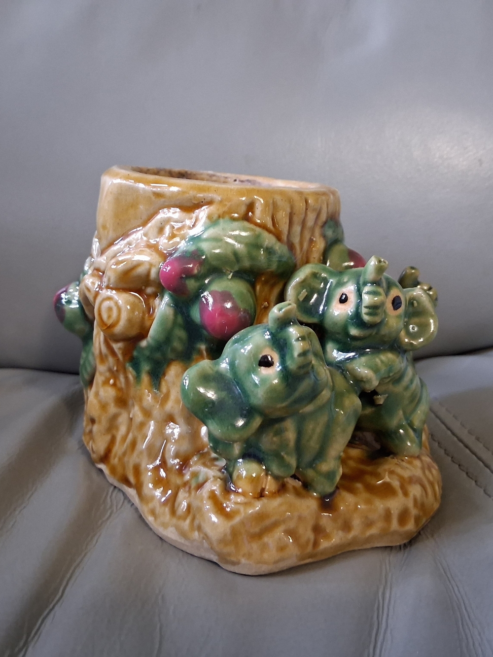 Vintage Majolica Style Elephant Planter